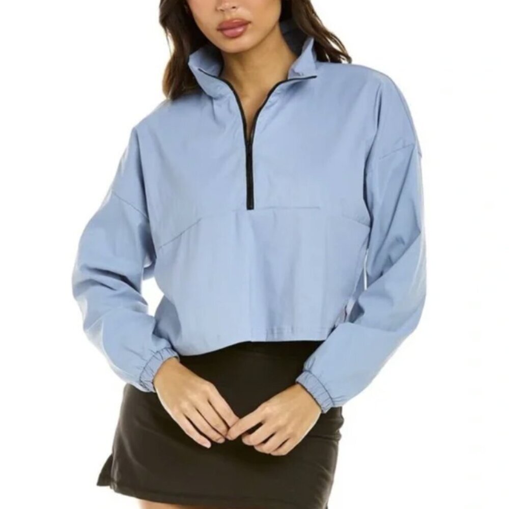 WeWoreWhat Revolve Cropped Quarter Zip Pullover Solid- Dusty Blue XS